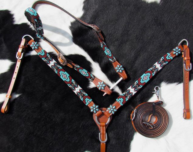 Turquoise Beaded One Ear Tack Set