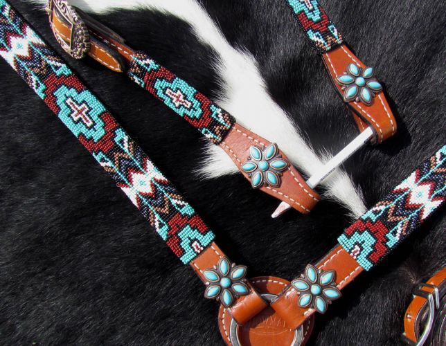 Turquoise Beaded One Ear Tack Set