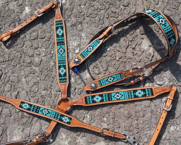 Turquoise Aztec Beaded Tack Set