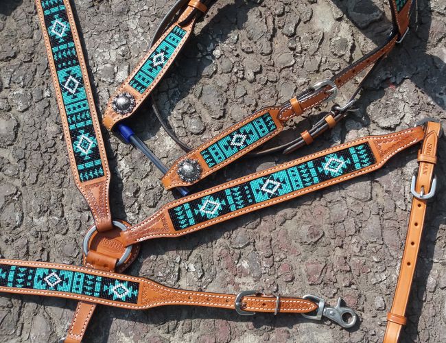 Turquoise Aztec Beaded Tack Set