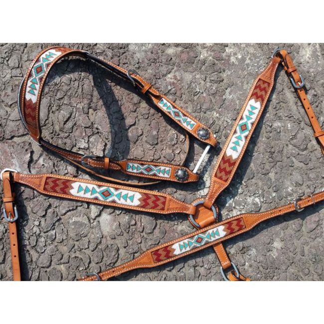 Teal/White Beaded Tack Set