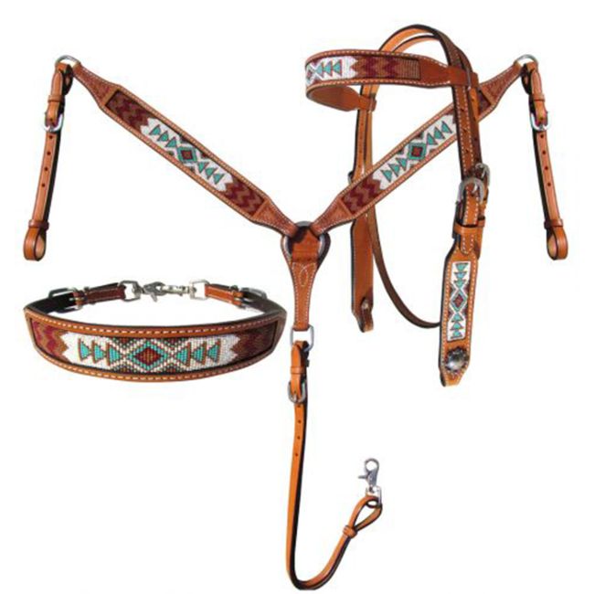 Teal/White Beaded Tack Set