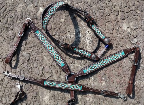 Teal Navajo Beaded Tack Set