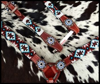 Blk/Wht/Red/Teal Southwest 4pc Tack Set