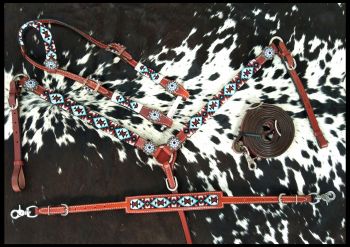 Blk/Wht/Red/Teal Southwest 4pc Tack Set