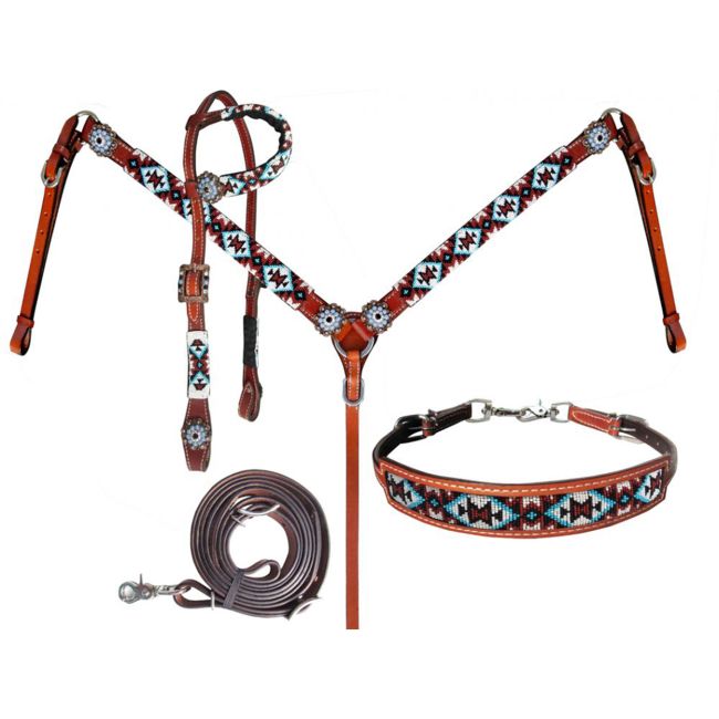 Blk/Wht/Red/Teal Southwest 4pc Tack Set