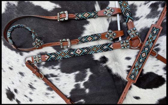 Teal Southwest Beaded 4pc Tack Set