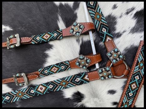 Teal Southwest Beaded 4pc Tack Set