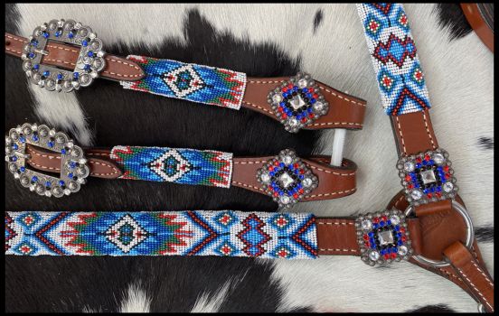 Blue/White Southwest Beaded 4pc Tack Set