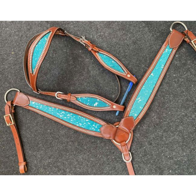 Teal Acid Wash Cowhide Tack Set