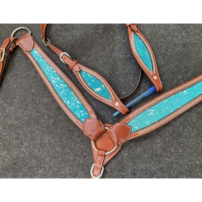 Teal Acid Wash Cowhide Tack Set