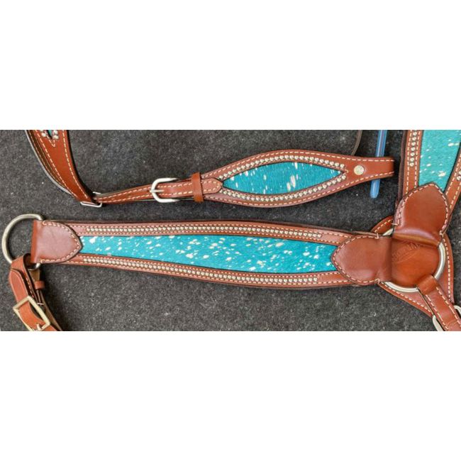 Teal Acid Wash Cowhide Tack Set