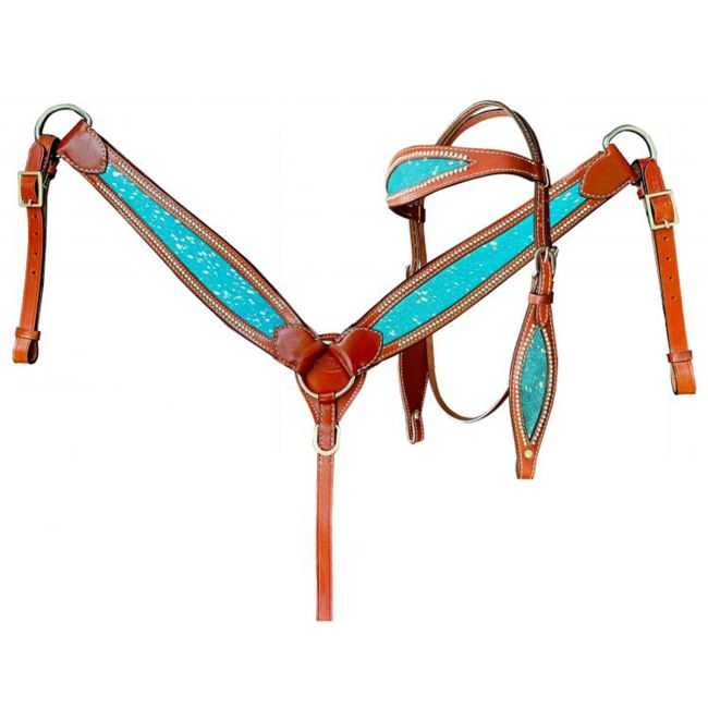 Teal Acid Wash Cowhide Tack Set