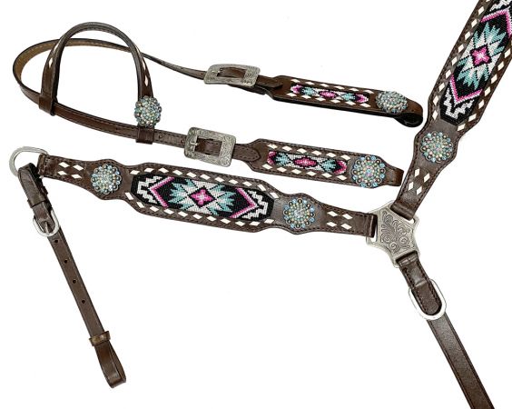 Pink/Teal Beaded Tack Set