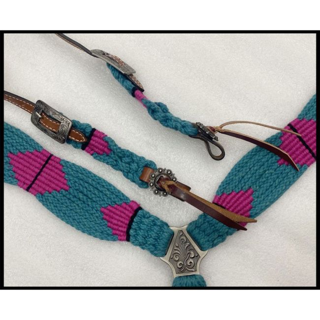 Teal/Pink Mohair Tack Set