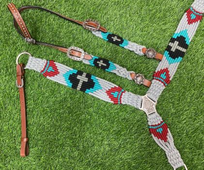 Turquoise Cross Mohair Tack Set