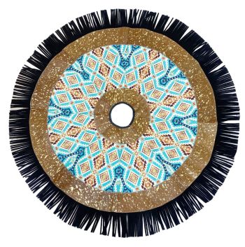 Cowhide Leather Christmas Tree Skirt - Acid Wash/Aztec Inlay