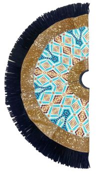 Cowhide Leather Christmas Tree Skirt - Acid Wash/Aztec Inlay