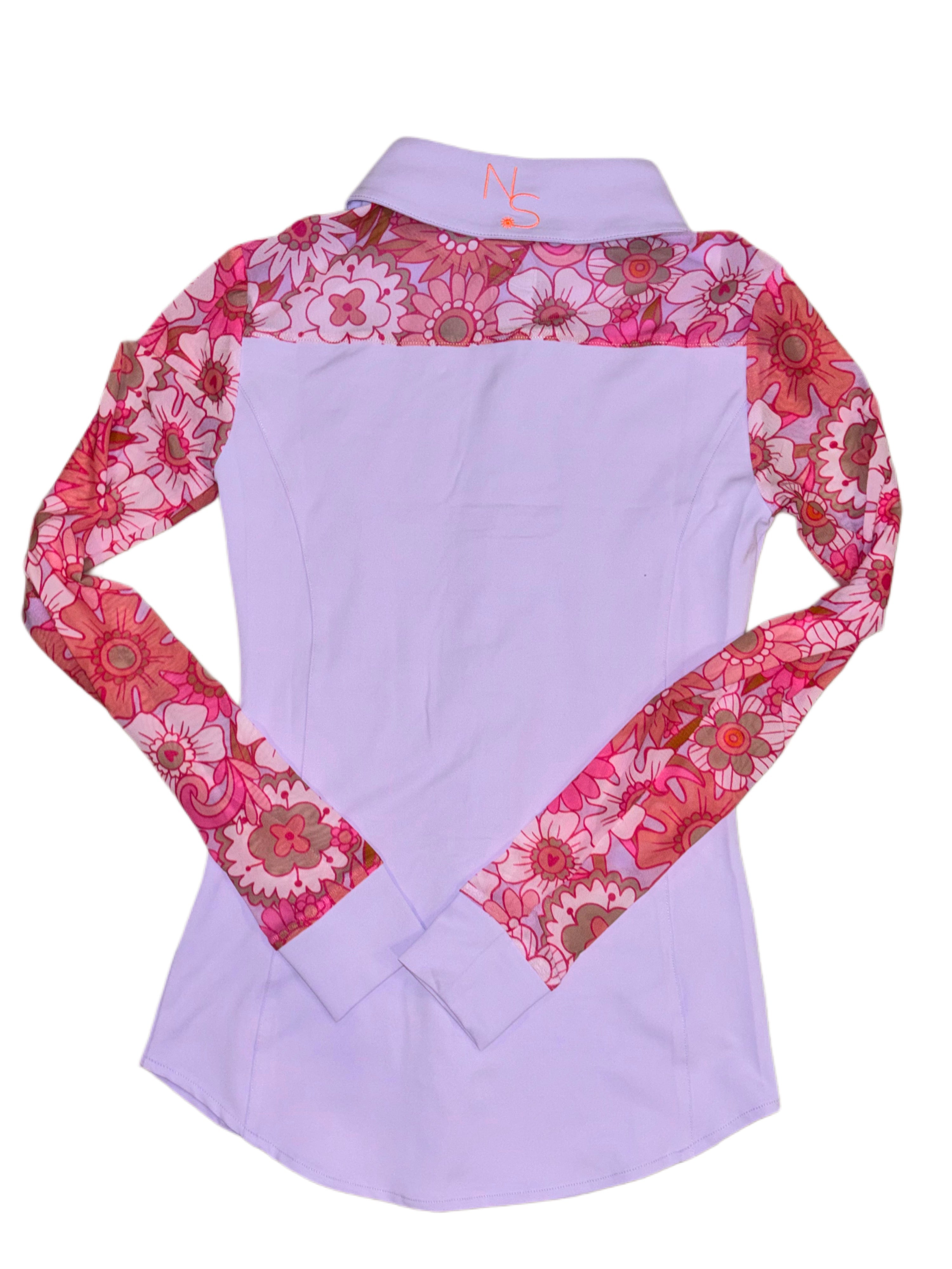 AeroTEQ Girls Lilac Bloom Mesh Pearl Snap Rodeo Shirt