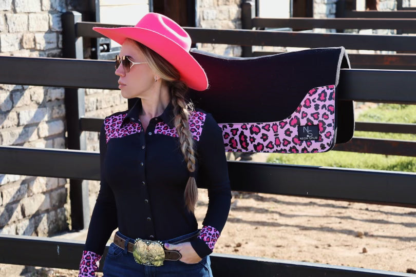 Catty Cowgirl Western Pearl Snap Rodeo Shirt